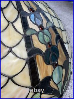 Large 20 Vtg Tiffany Style Stained Glass Lamp Shade Jeweled Red/ Green