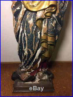Large 43 Rare Antique Hand Carved Wood Our Lady Mary Madonna & Jesus Statue