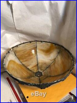 Large Antique Arts & Crafts Nouveau Slag Glass Lamp Shade 16 wide & 7 tall