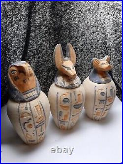 Large Antique Canopic Jars Egyptian pharaonic Set of 3 Decorative Stone 17 cm