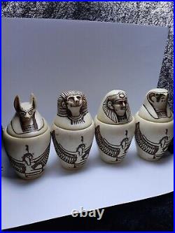 Large Antique Canopic Jars Egyptian pharaonic Set of 4 Decorative Stone 14 cm