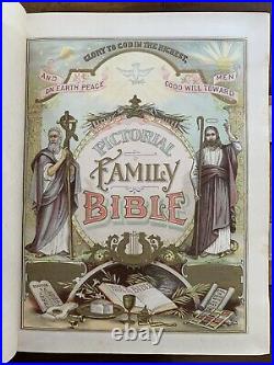 Large Stunning Antique Parallel Holy Bible Family Jesus Old 2500 Illustrations