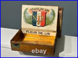 Late 1800s  antique Fleur De Lis cigar box Nicholas Kuhnen Iowa