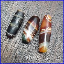 Lot 3 Antique Collectible Agate Beads Unique patterns Banded Agate -10