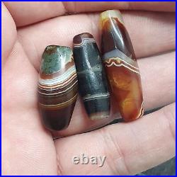 Lot 3 Antique Collectible Agate Beads Unique patterns Banded Agate -10