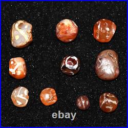 Lot Sale 10 Ancient Tibetan Himalayan Etched Carnelian Longevity Stone Beads