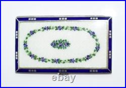 MAGNIFICENT Antique 900 Silver HP Purple Flowers ENAMEL GUILLOCHE Cigarette CASE