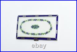 MAGNIFICENT Antique 900 Silver HP Purple Flowers ENAMEL GUILLOCHE Cigarette CASE