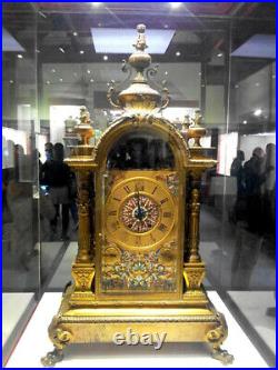 Massive 1880 Antique Ormolu Bronze Enameled Case Automaton Musical Bracket Clock