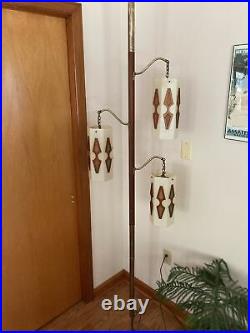 Mid Century Modern Tension Pole Lamp Wood 3 Lights Works Perfectly Beautiful