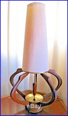 Mid Century modern Adrian Pearsall teak lamp by Modeline vintage original shade