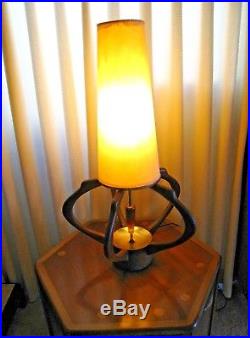 Mid Century modern Adrian Pearsall teak lamp by Modeline vintage original shade