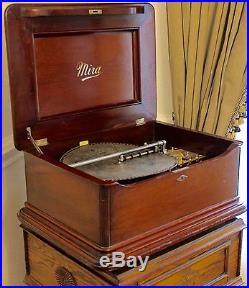 Mira Antique Single Comb 15.5 Disc Large Mahogany Music Box Circa Early 1900