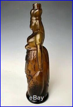 NR Antique Figural Bottle Browns Indian Queen Herb Bitters, Amber, Pat. 1867