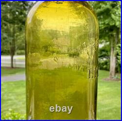 NR Antique HG Fruit Jar Trademark Lightning PALE Yellow Olive, 1880s, Rare