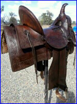 Old Antique Loop Seat High Back Herman Heiser Cowboy Saddle