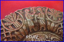 Old Antique Russia Handcraft Bronze Ornamental Plate With Folk Motive