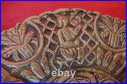 Old Antique Russia Handcraft Bronze Ornamental Plate With Folk Motive