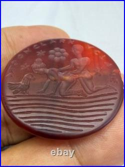 Old Carnelian Intaglio Pendant Moonlight Romance Erotic Scene Greek Roman