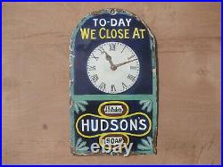 Old Vintage Antique Enamel Sign Shop Advert Hudson's Clock