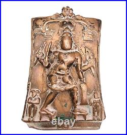 Original 1800's Old Antique Copper God Veerabhadra Shiva Figure Embossed Statue