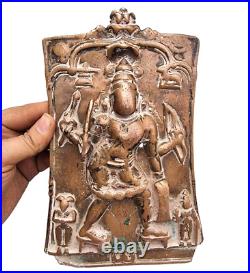 Original 1800's Old Antique Copper God Veerabhadra Shiva Figure Embossed Statue