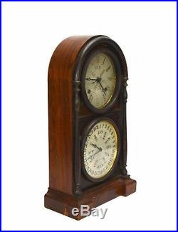 Original Antique 1870 American EN Welch Double Dial Lewis Calendar Mantle Clock