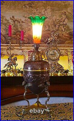 Original Hinks & Sons Copper & Brass Antique Lamp Griffins & Ornate Design