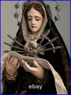 Our Lady of the Seven Sorrows Cage Dolls 32.8 Spanish Colonial Santos Antique