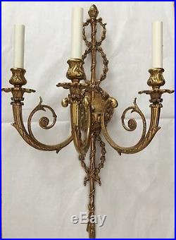 PAIR Vintage French Adams Style Brass Tassel Wall Sconce Sconces 26 4 AVAIL