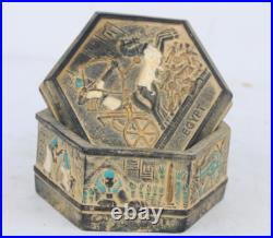 PHARAONIC HANDMADE ANCIENT EGYPTIAN RAMSES II HUNTING Jewelary Box Old (BS)