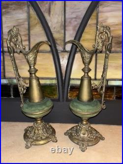 Pair Antique BRASS Garniture EWERS Urns
