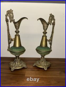 Pair Antique BRASS Garniture EWERS Urns Pair Antique BRASS Garniture EWERS Urns