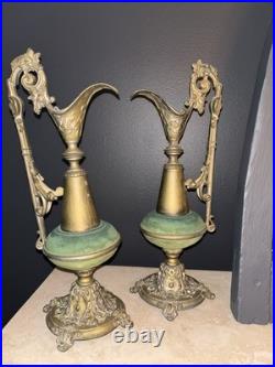 Pair Antique BRASS Garniture EWERS Urns