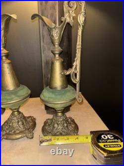Pair Antique BRASS Garniture EWERS Urns
