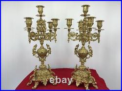Pair Of Antique Italian Brevettato Baroque Brass Bronze Candelabra Ornate