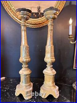 Pair of Early 19th Century Italian Neoclassical Giltwood Altar Candleholders