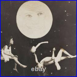 Paper Moon Man Stereoview c1900 Keystone Pipe Children Stars Night Sky O288