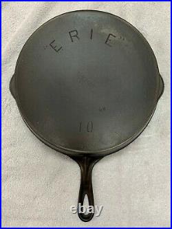 Pre-griswold Erie #10 Cast Iron Skillet Bullseye Mark With Heat Ring