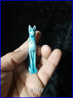 RARE ANCIENT EGYPTIAN ANTIQUE Bastet Cat Bast Statue Blue Faience