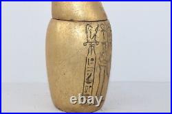 RARE ANCIENT EGYPTIAN ANTIQUE Canopic Jar Horus with Isis Key Life Protection