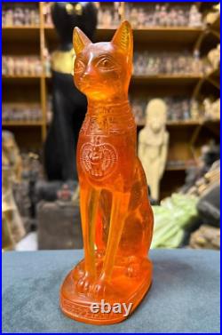 RARE ANCIENT EGYPTIAN ANTIQUES 2 Statue Goddess Bastet Cat Made Amber Stone BC