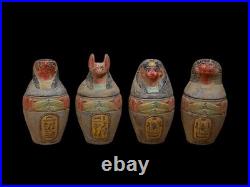 RARE ANCIENT EGYPTIAN ANTIQUES Canopic Jars Box with Pharaonic Inscriptions Bc