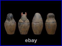 RARE ANCIENT EGYPTIAN ANTIQUES Canopic Jars Box with Pharaonic Inscriptions Bc