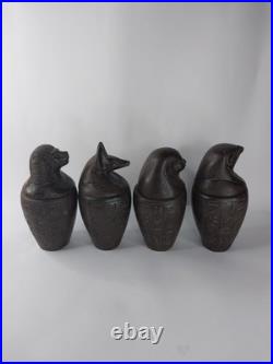 RARE ANCIENT EGYPTIAN ANTIQUITIES 4 Statue Stone Canopic Jars with Hieroglyphics