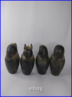 RARE ANCIENT EGYPTIAN ANTIQUITIES 4 Statue Stone Canopic Jars with Hieroglyphics