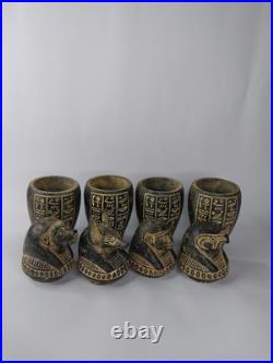 RARE ANCIENT EGYPTIAN ANTIQUITIES 4 Stone Box Canopic Jars with Hieroglyphics