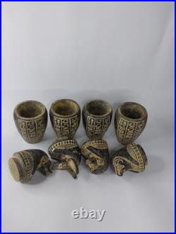 RARE ANCIENT EGYPTIAN ANTIQUITIES 4 Stone Box Canopic Jars with Hieroglyphics