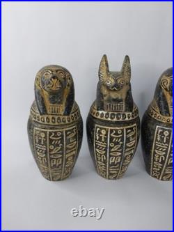 RARE ANCIENT EGYPTIAN ANTIQUITIES 4 Stone Box Canopic Jars with Hieroglyphics