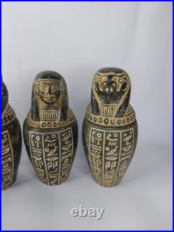 RARE ANCIENT EGYPTIAN ANTIQUITIES 4 Stone Box Canopic Jars with Hieroglyphics